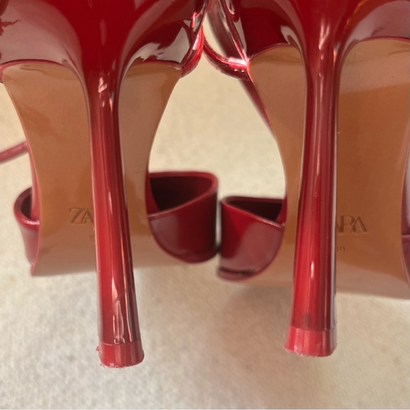 Zara Heeled Slingback Ankle Strap Shoes β’ Red β’ Size 39 / 8 - Picture 7 of 10